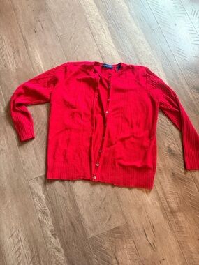 Karen Scott Red Ribbed Button-Front Cardigan